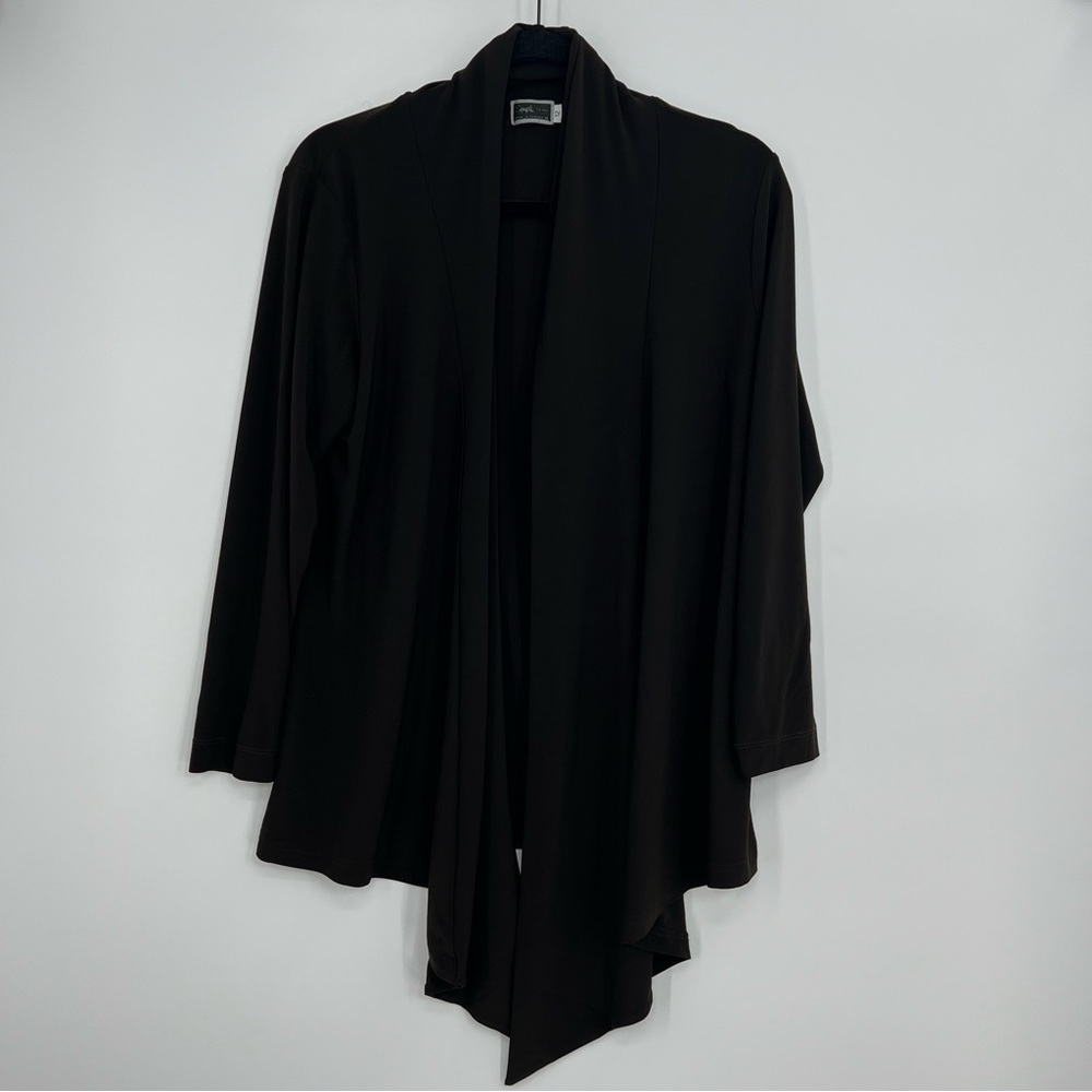Sympli Open Front Lightweight Cardigan Ruffle Nu Urban Shrug Brown Top Jersey 12 - Picture 2 of 9